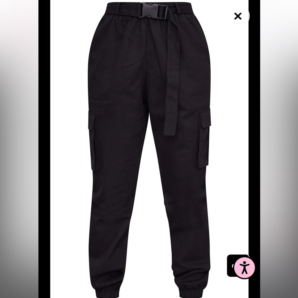 Pretty Little Thing Black Utility Buckle Belt Sweatpants. Perfect condition.🖤🔥